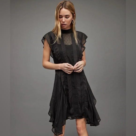 ALLSAINTS Fleur Shimmer Mini Dress - Black (UK16/ US12) - Picture 1 of 6